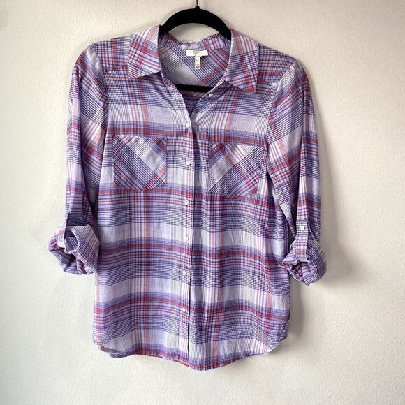 Joie Aidan Plaid Button Up Purple XS - Picture 1 of 8
